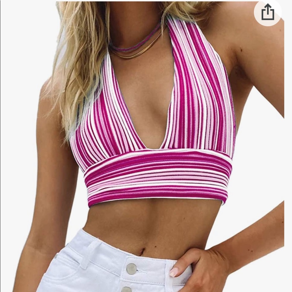 Pink halter crop top